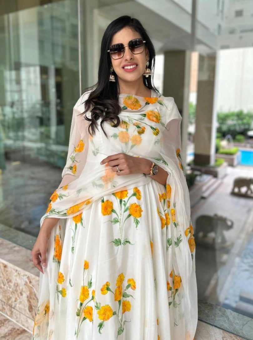 Marigold on Ivory Flaired Kurta