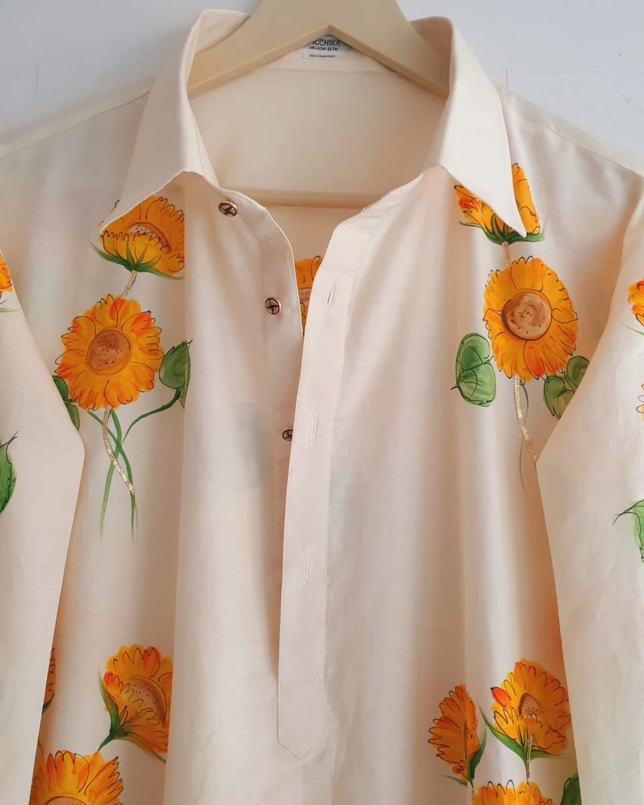 Sunflowers on Ivory Pathani Style Men's Kurta