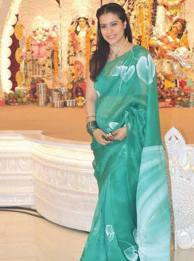 Anthuriums on Emerald Green Organza Saree