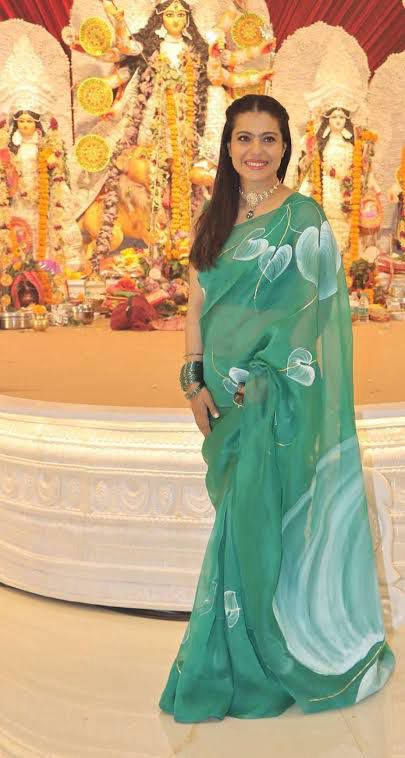 Anthuriums on Emerald Green Organza Saree