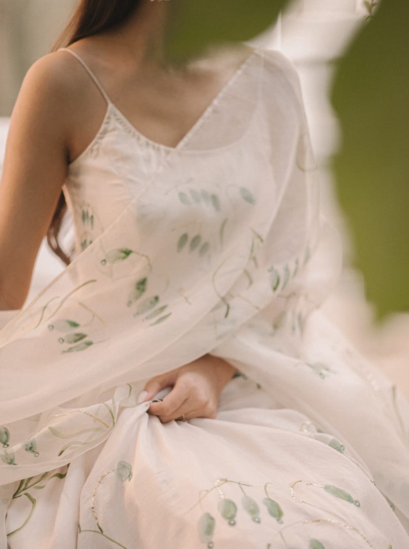 Persian Lilies on Flaired Kurta with organza dupatta
