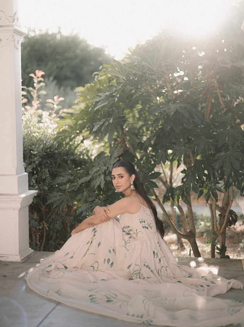 Persian Lilies on Flaired Kurta with organza dupatta