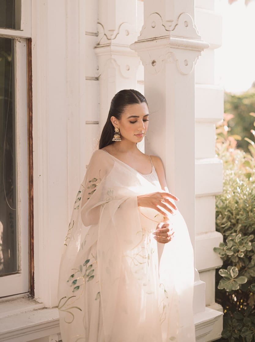 Persian Lilies on Flaired Kurta with organza dupatta