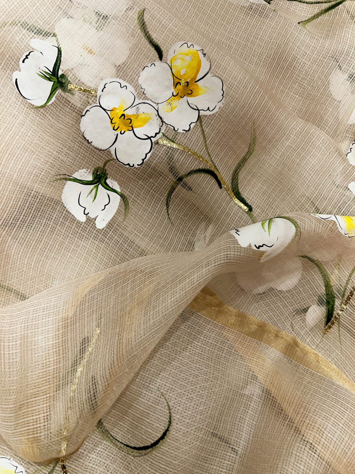 Plum Blossoms on Kota Doria Saree