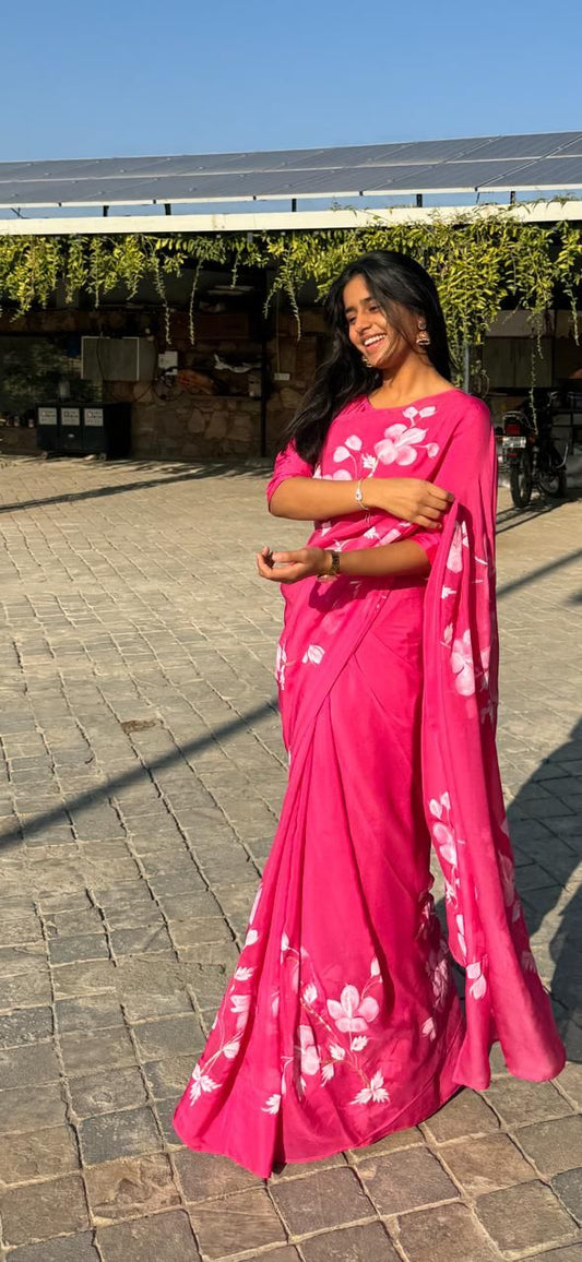 Raspberry saree on Flat Chiffon