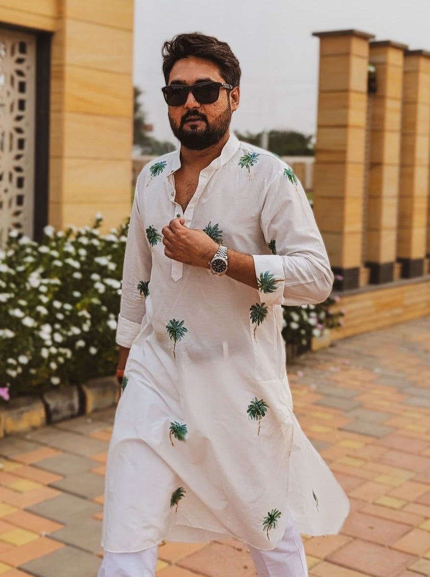 Palm Trees on Ivory Mens Kurta