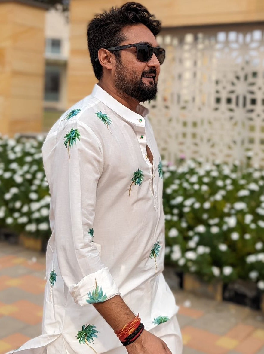 Palm Trees on Ivory Mens Kurta