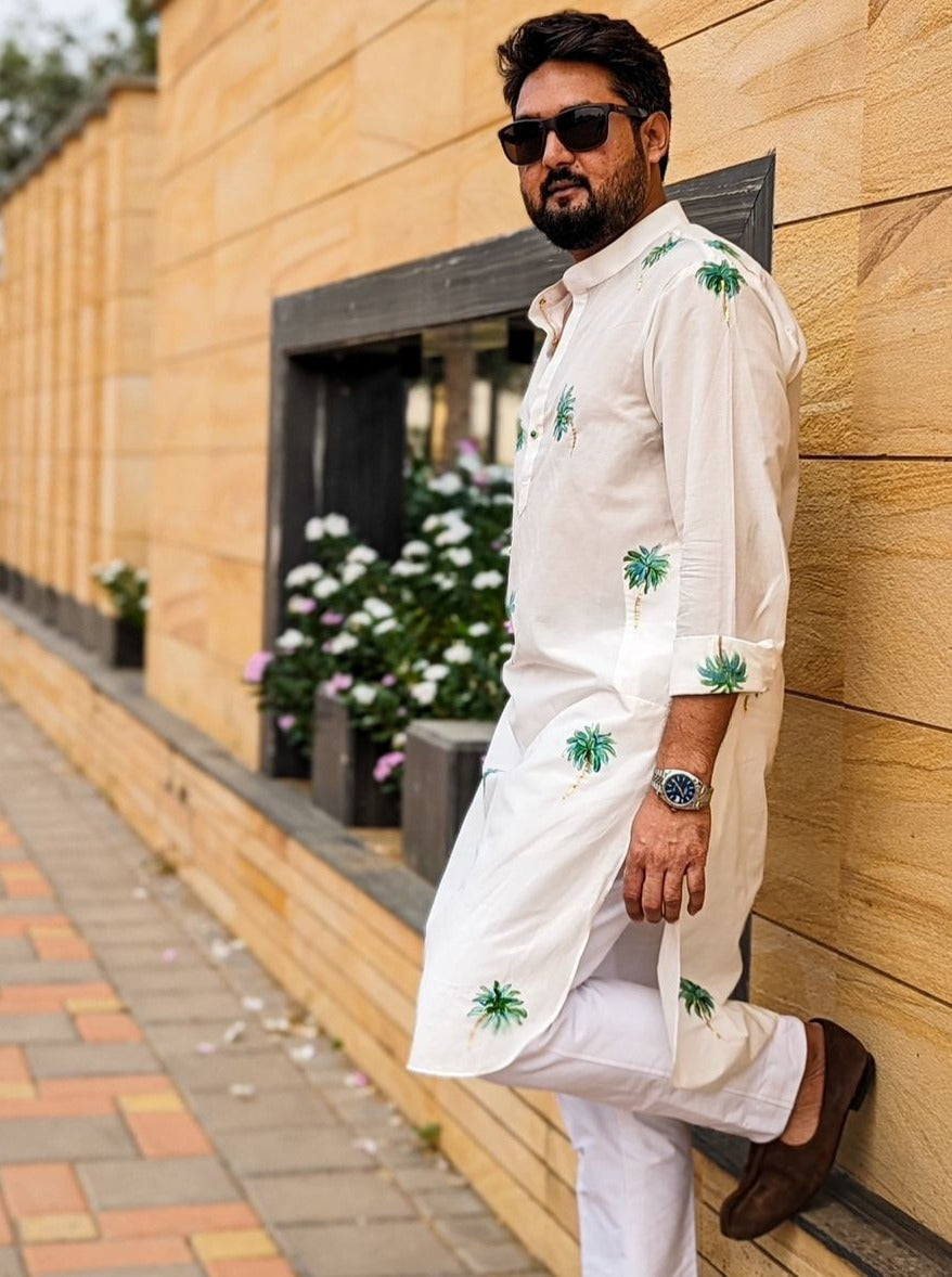 Palm Trees on Ivory Mens Kurta