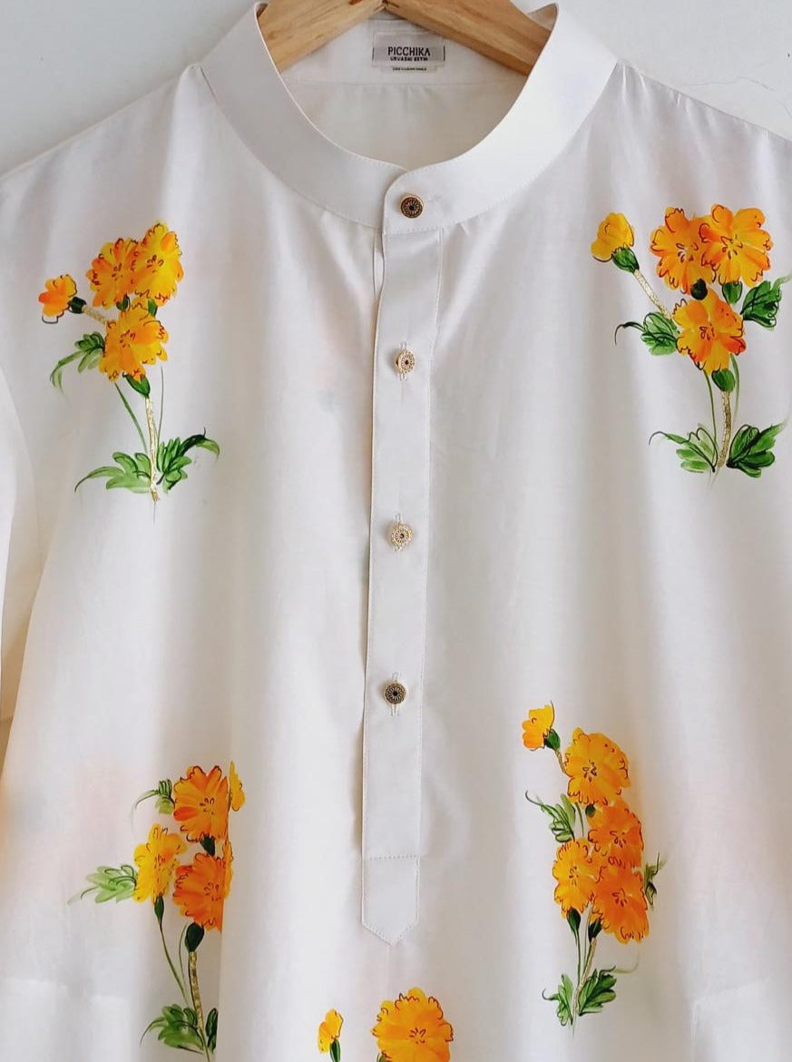 Marigold on Mens Kurta