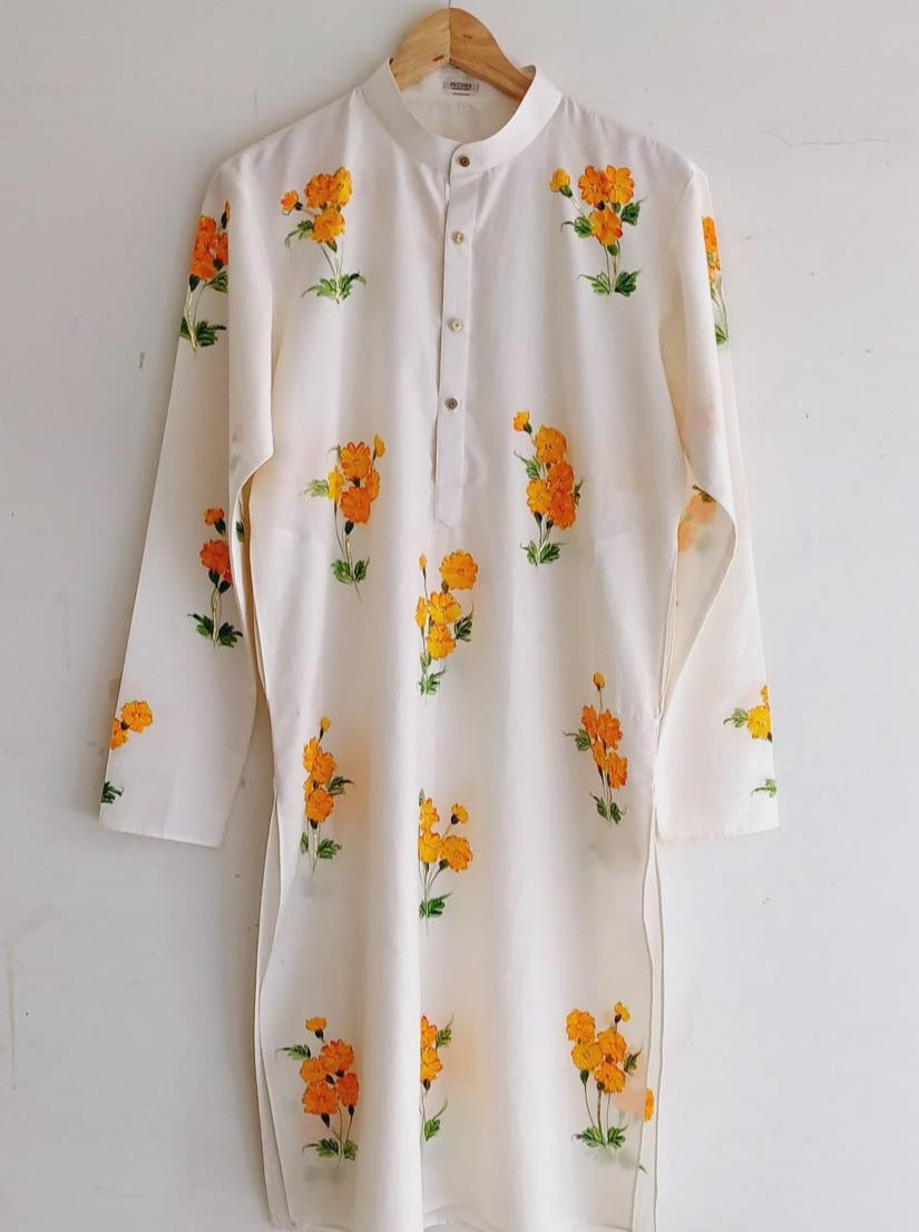 Marigold on Mens Kurta