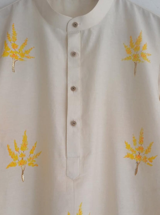 Yellow Maple Trees on Lemon Men's kurta