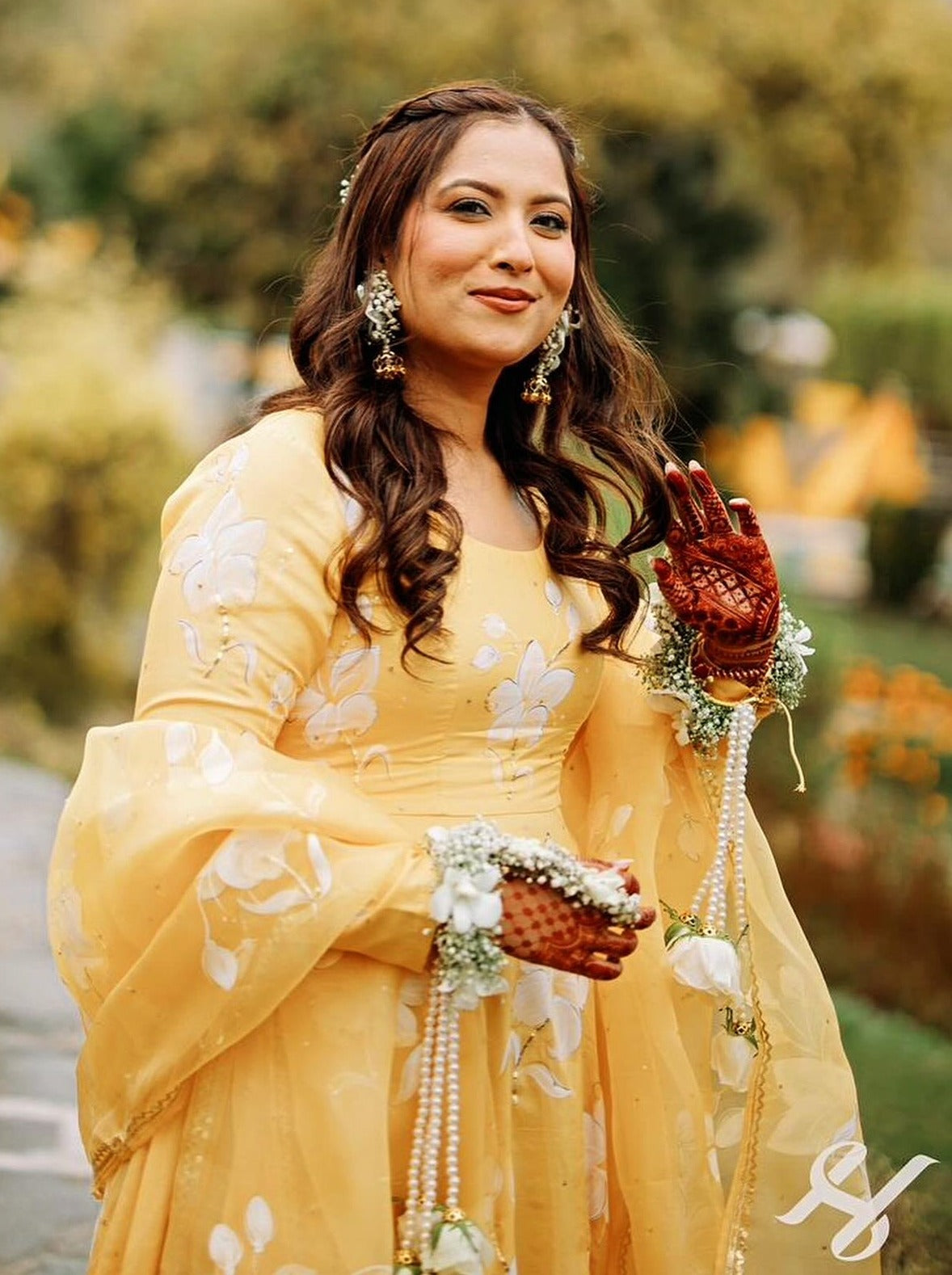 Lilies on Haldi Yellow Flaired Kurta with Sequins & Gota Border