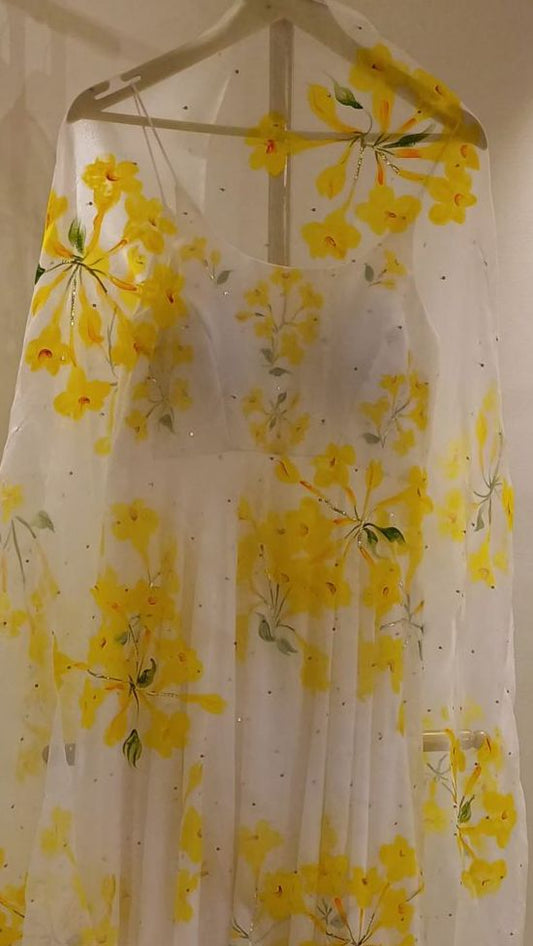 Elder Flowers on Ivory Flaired Kurta with Sequins