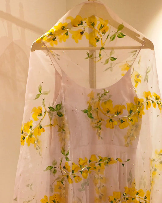 Korean Golden Rains on Lilac Flaired Kurta