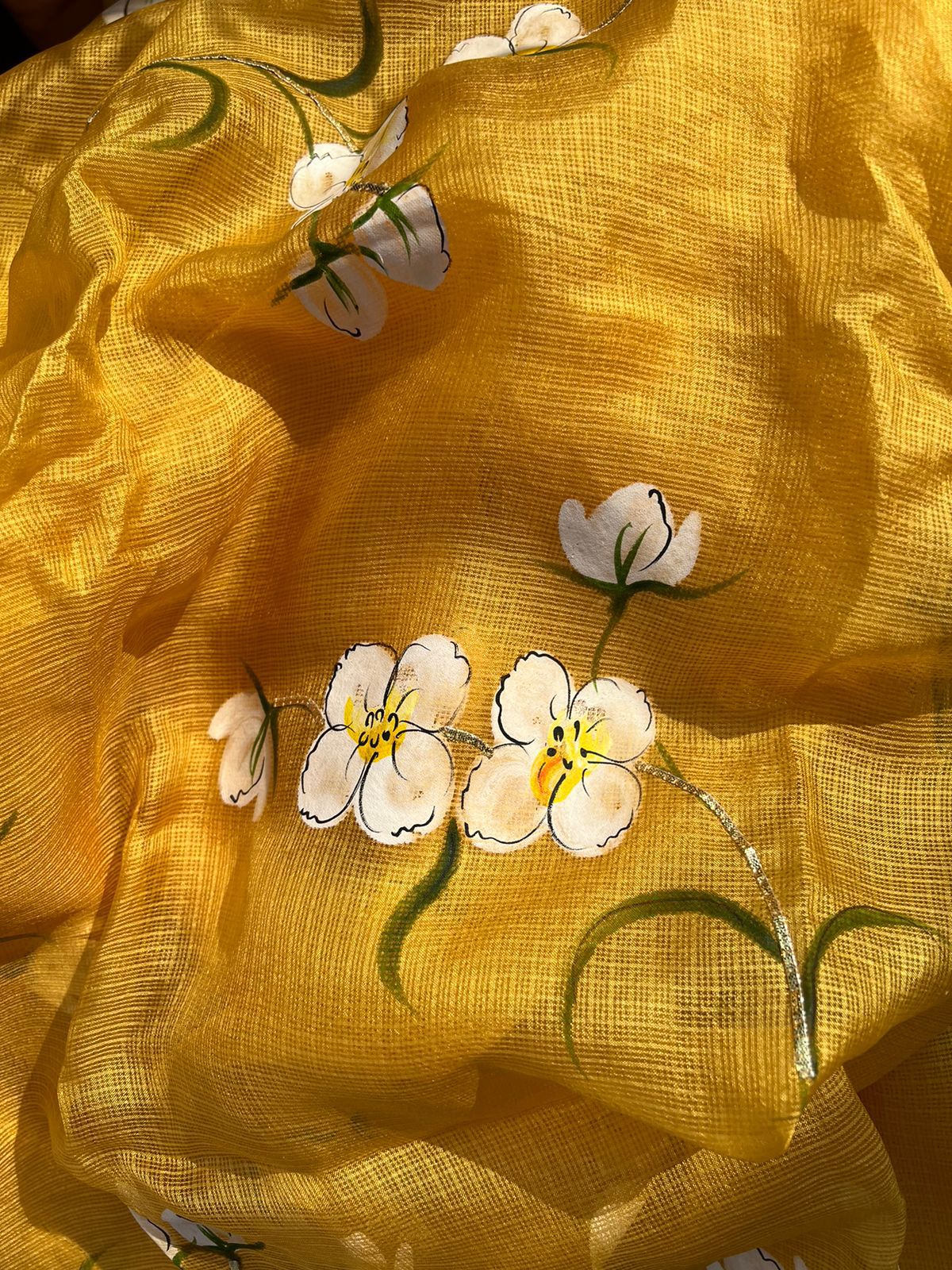 Plum Roses on Haldi Yellow Kota Silk Saree
