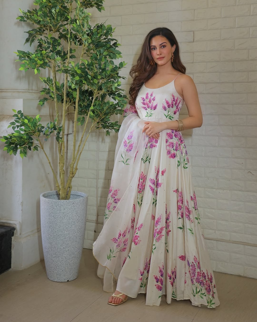 Lavenders on Ivory Flaired Kurta & Organza Dupatta with Sequins