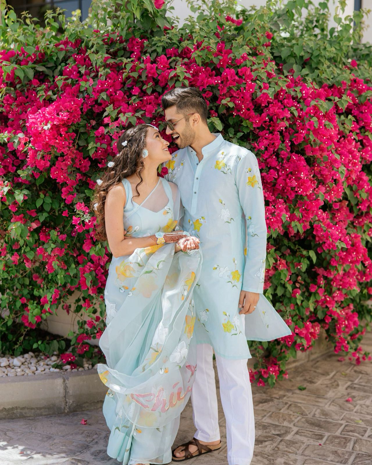 Lilies on Powder Blue Mens kurta with custom name