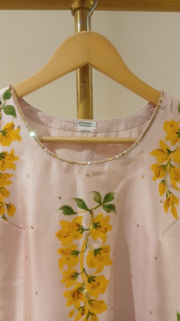 Korean Golden Rains on Lilac Silk Kurta by PICCHIKA – view 4