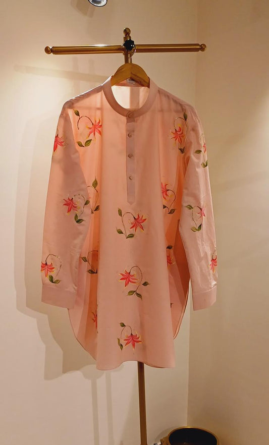 Honey suckle on dull rose Mens kurta