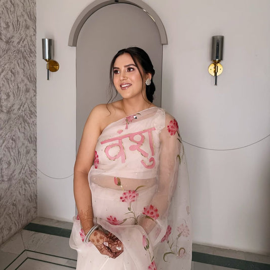 Custom Name on Carnation Organza Saree