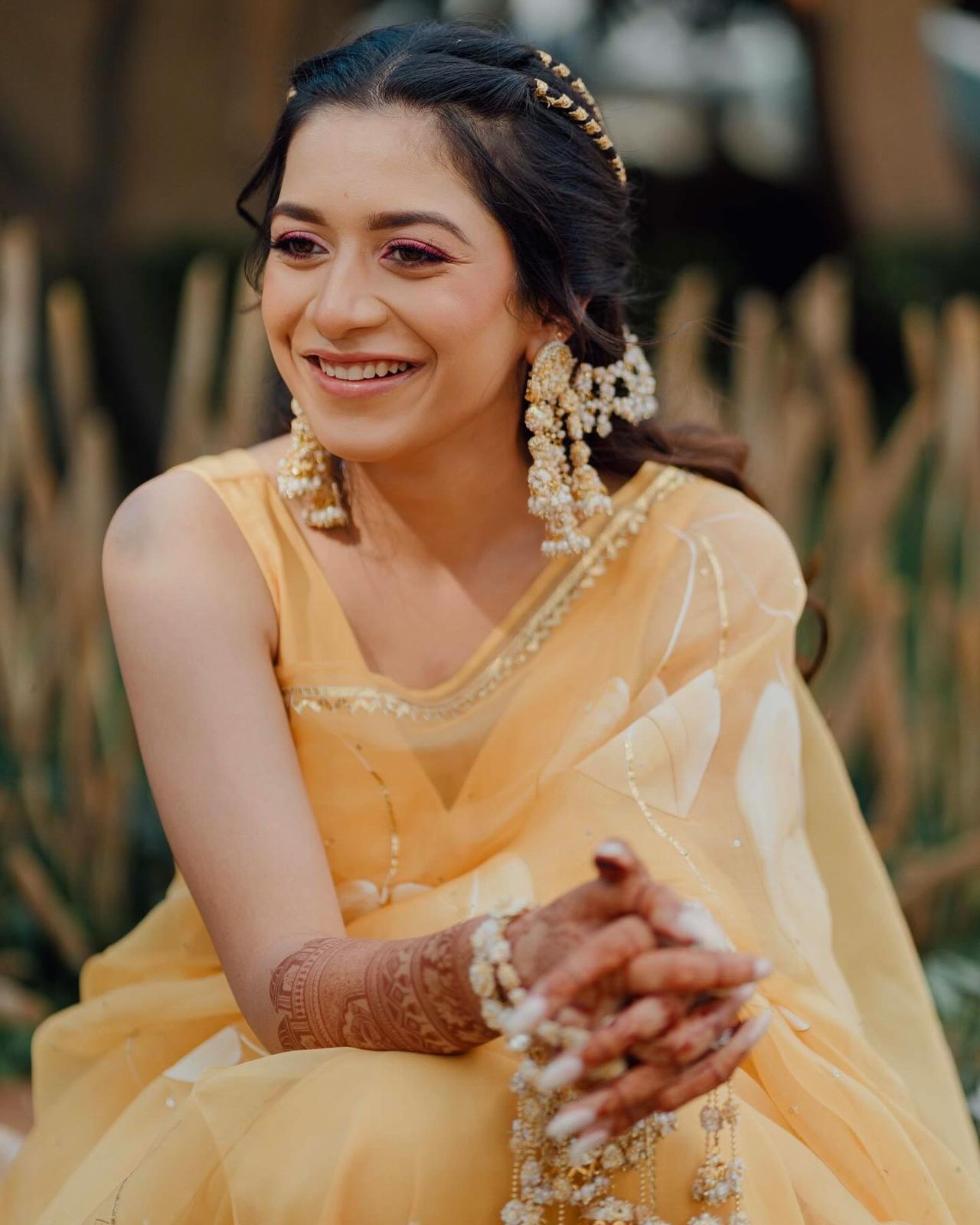 Flamingo's on Haldi Yellow organza saree with Sequins & Border