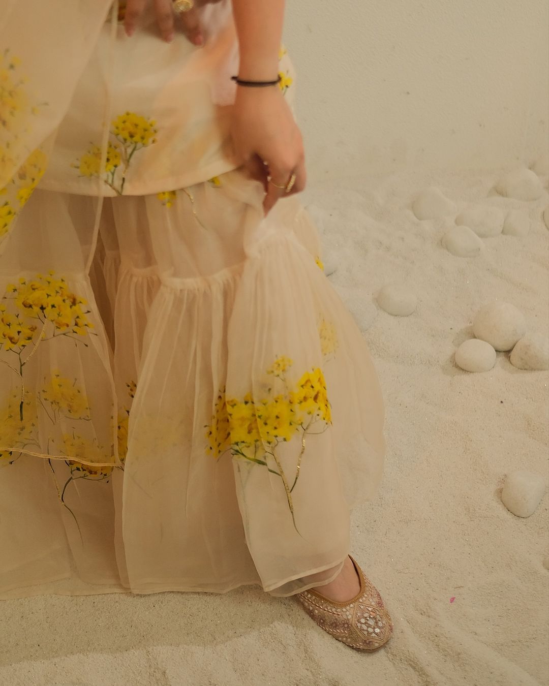 Baby's Breath on Ivory Sharara Set