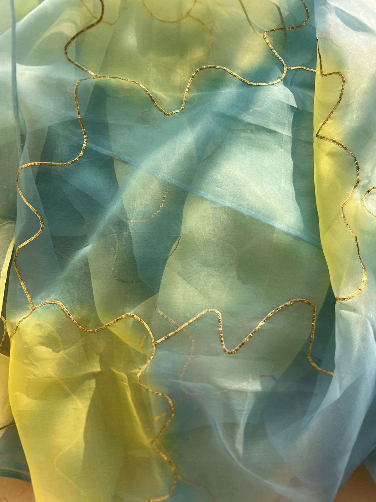 Dreamy Saree : Aqua & Lime Green
