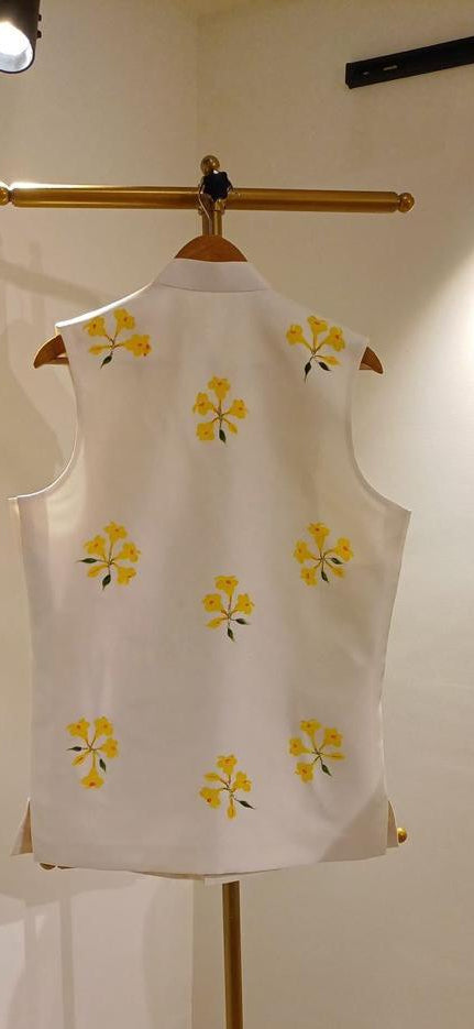Elder flowers on ivory Nehru jacket