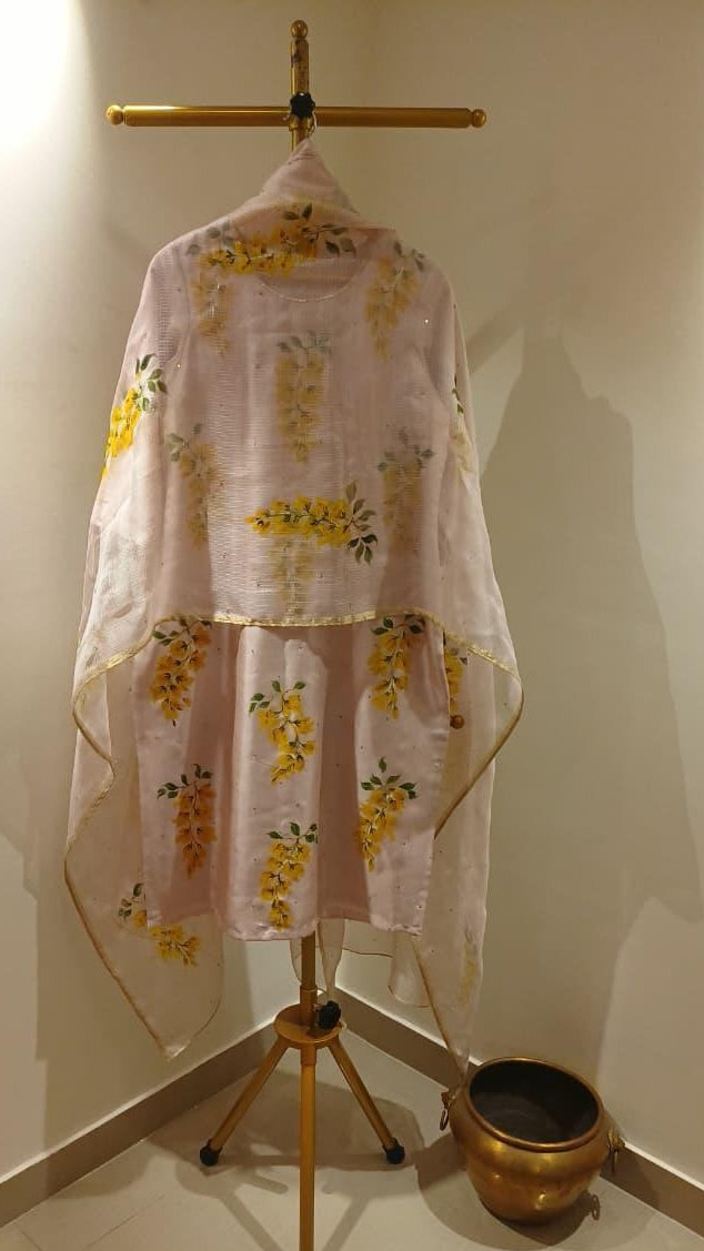 Korean Golden Rains on Lilac Silk Kurta by PICCHIKA – view 2