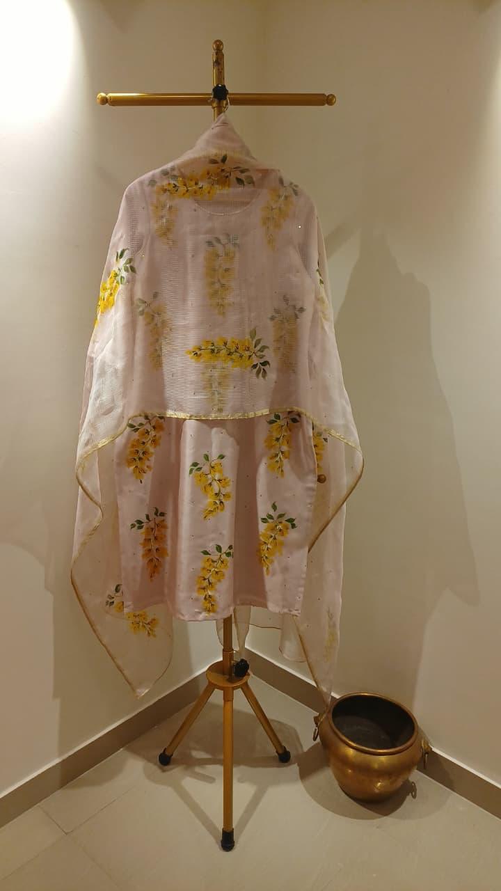 Korean Golden Rains on Lilac Silk Kurta by PICCHIKA – view 3