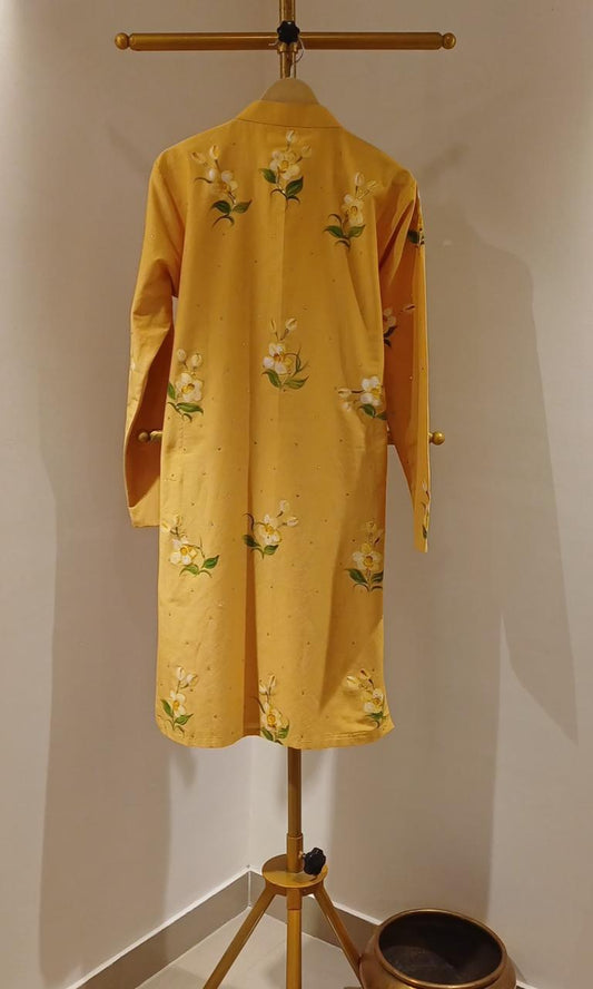 Orchids on Haldi Yellow Mens kurta with Sitara’s
