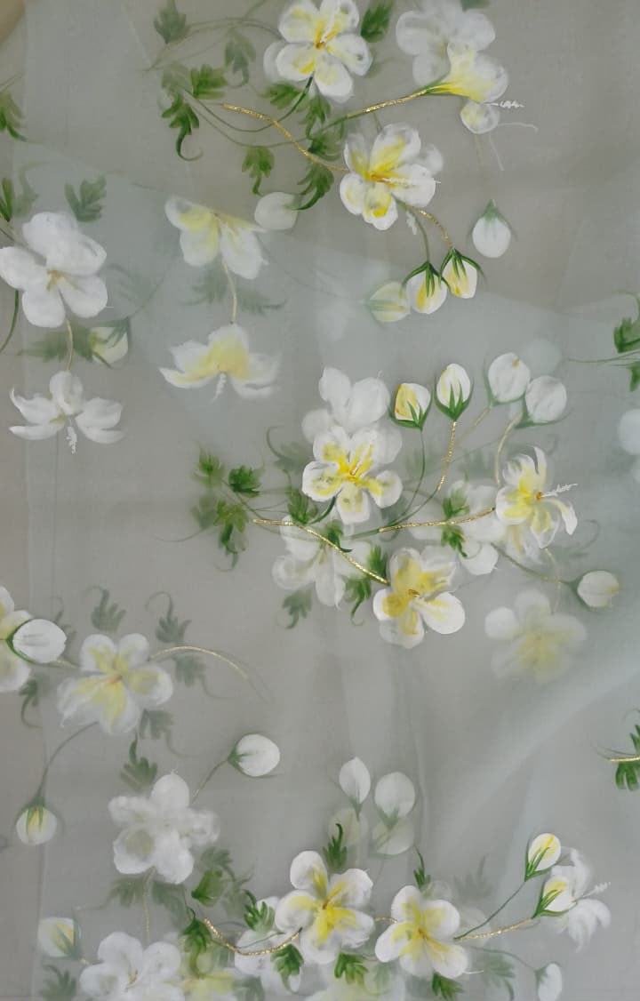 Shaded Hibiscus roses on Powder Blue Organza Saree by PICCHIKA – view 4
