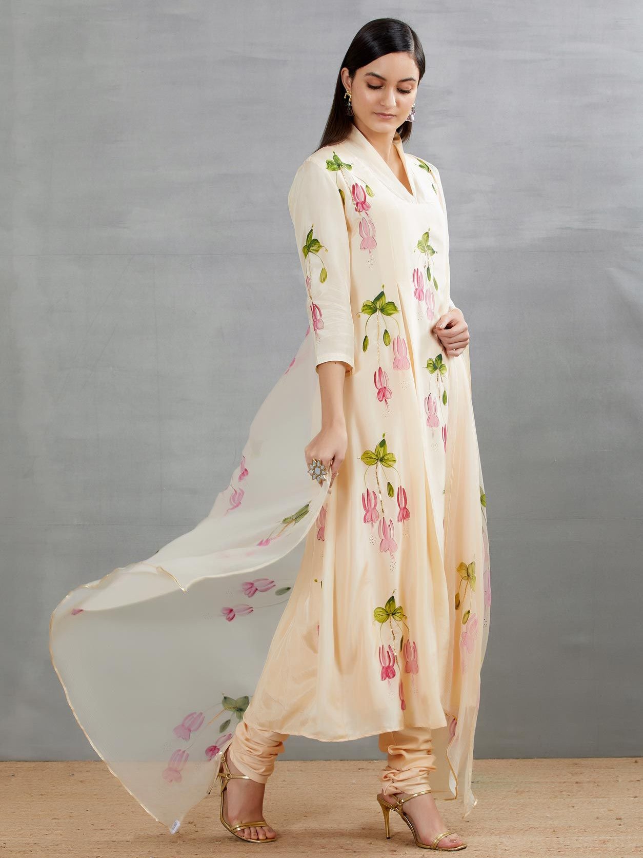Pink Fuschia's On Mango Silk Kurta
