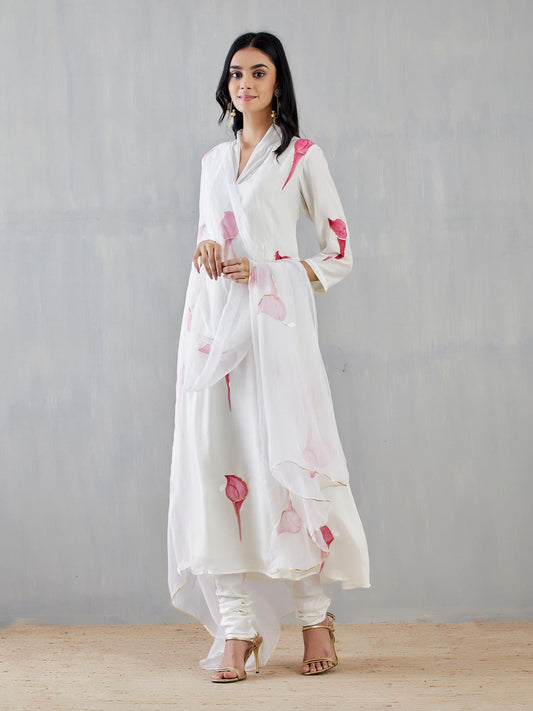 Calla Lily On Cream Silk Kurta