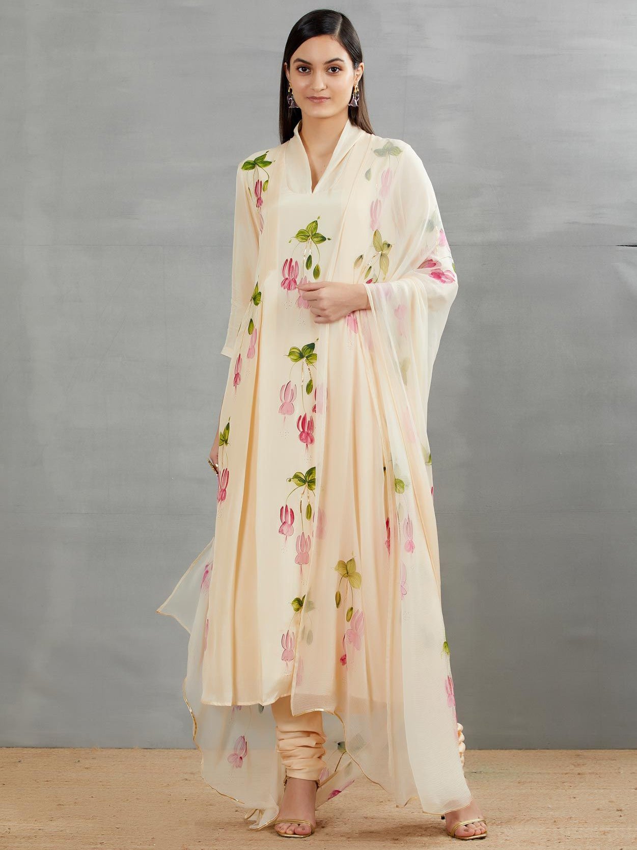 Pink Fuschia's On Mango Silk Kurta