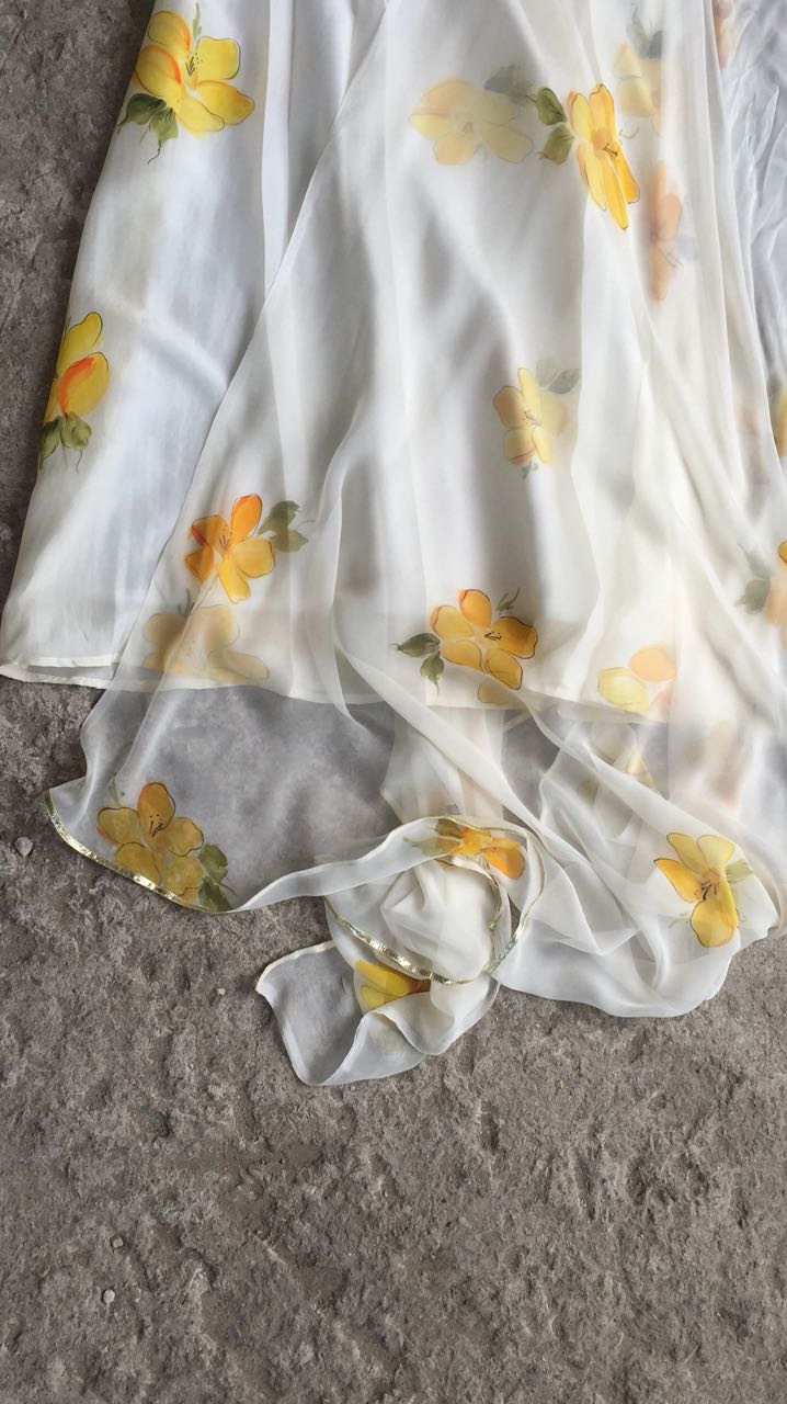 Lemon Apple Rose on Ivory Silk Kurta