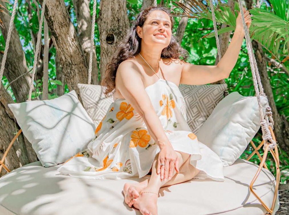 Hibiscus and humming birds - Halter dress