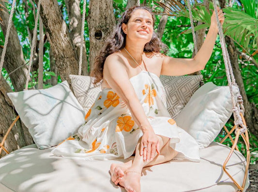 Hibiscus and humming birds - Halter dress