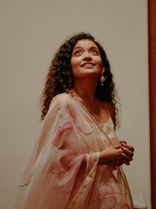 Pink Anthuriums on Dull Rose Spaghetti Strap Kurta