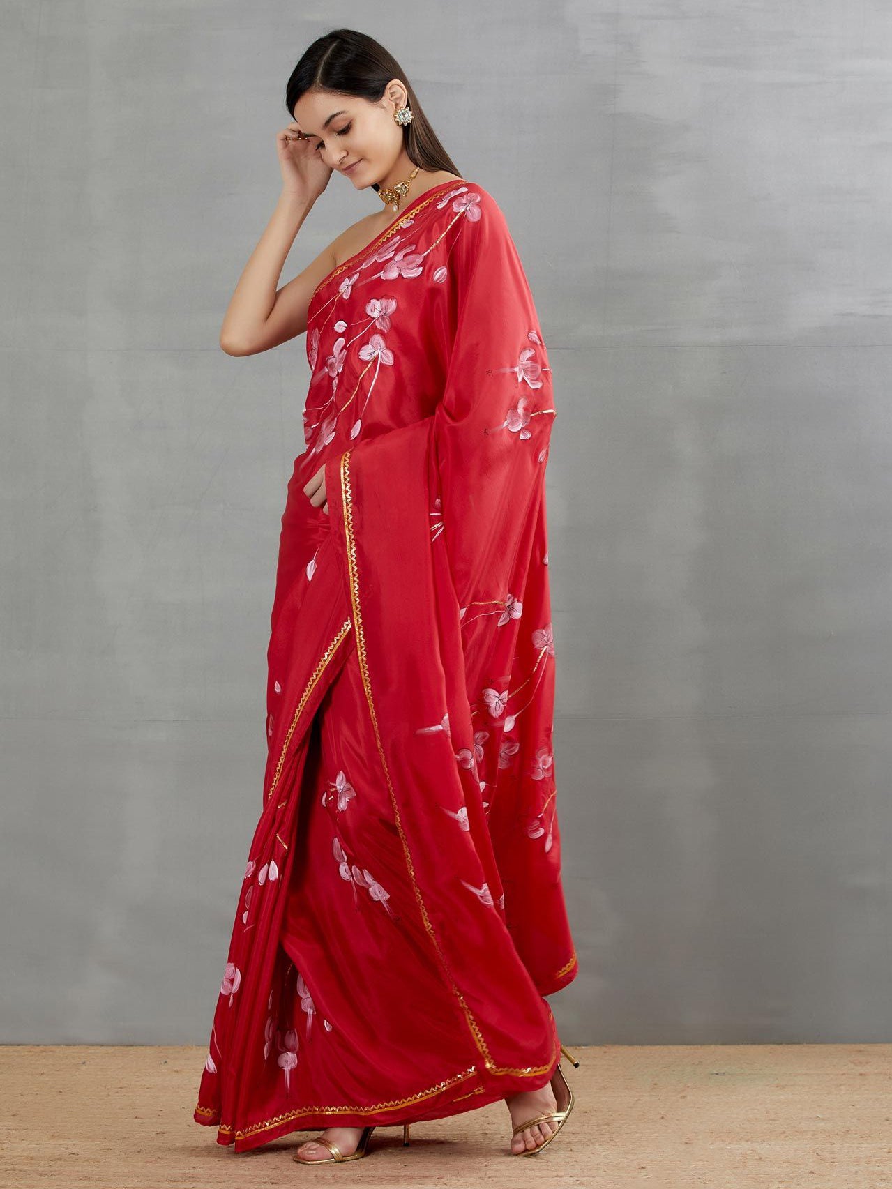 White Fuschia’s On Red Silk Saree with border