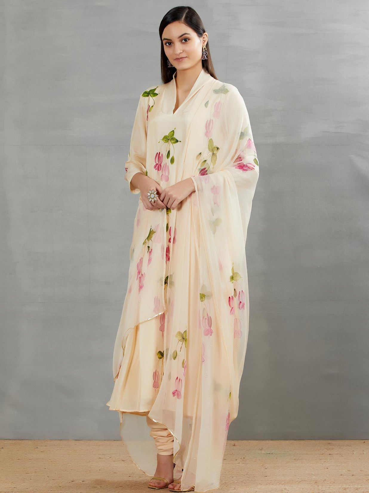 Pink Fuschia's On Mango Silk Kurta