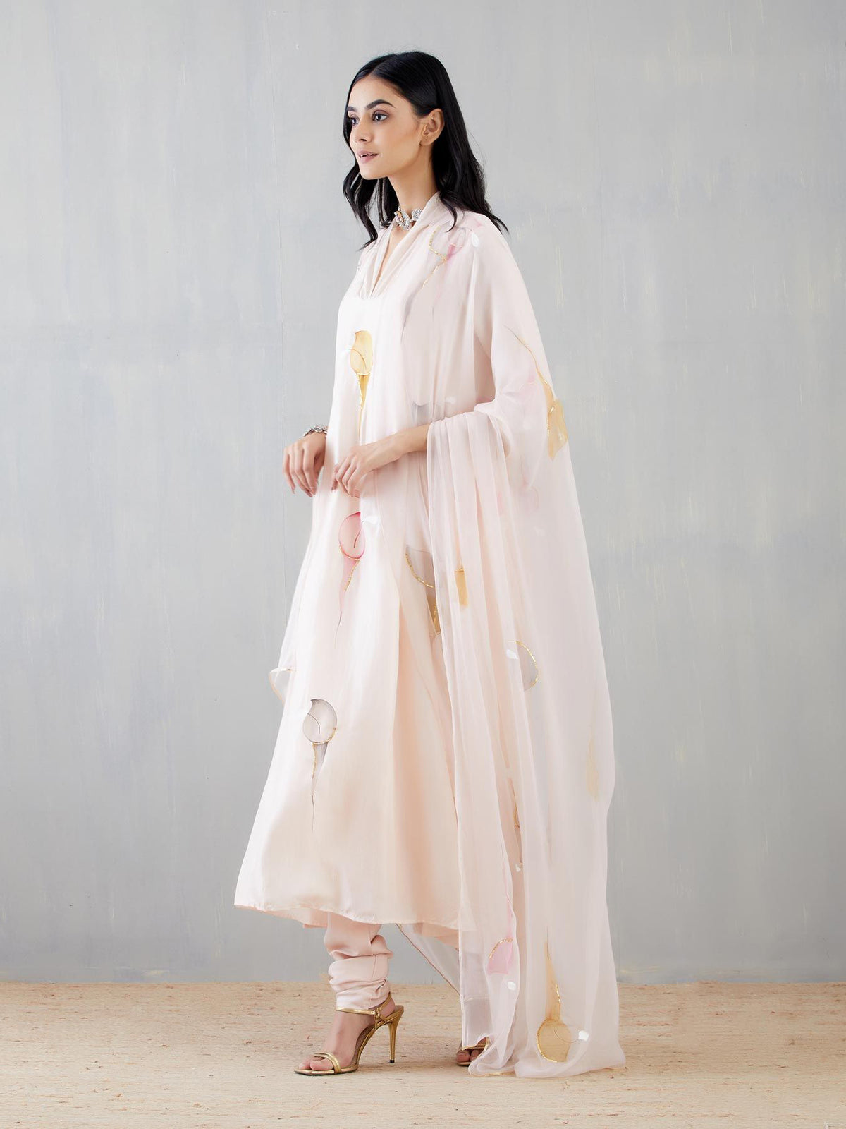 Multi Colour Calla Lily On Dull Rose Kurta