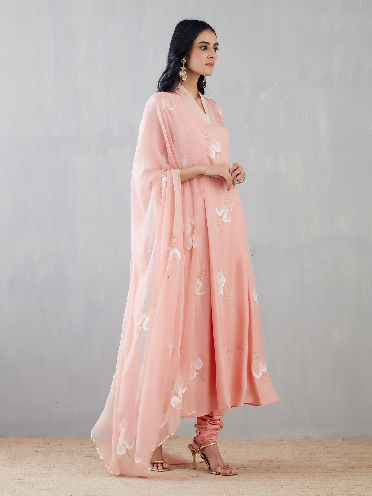 White anthuriums on Gajri Silk Kurta