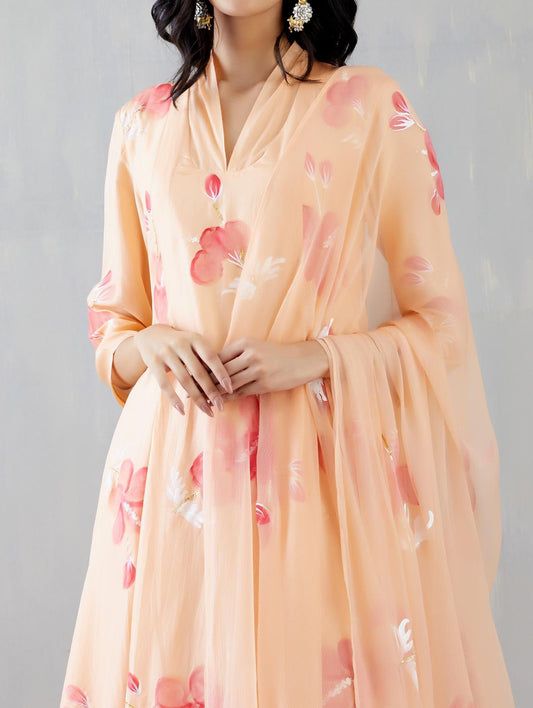 Hibiscus Roses On Mango Silk Kurta