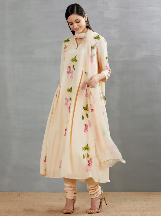 Pink Fuschia's On Mango Silk Kurta