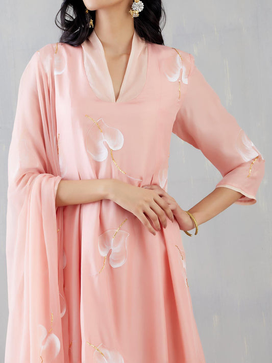 White anthuriums on Gajri Silk Kurta