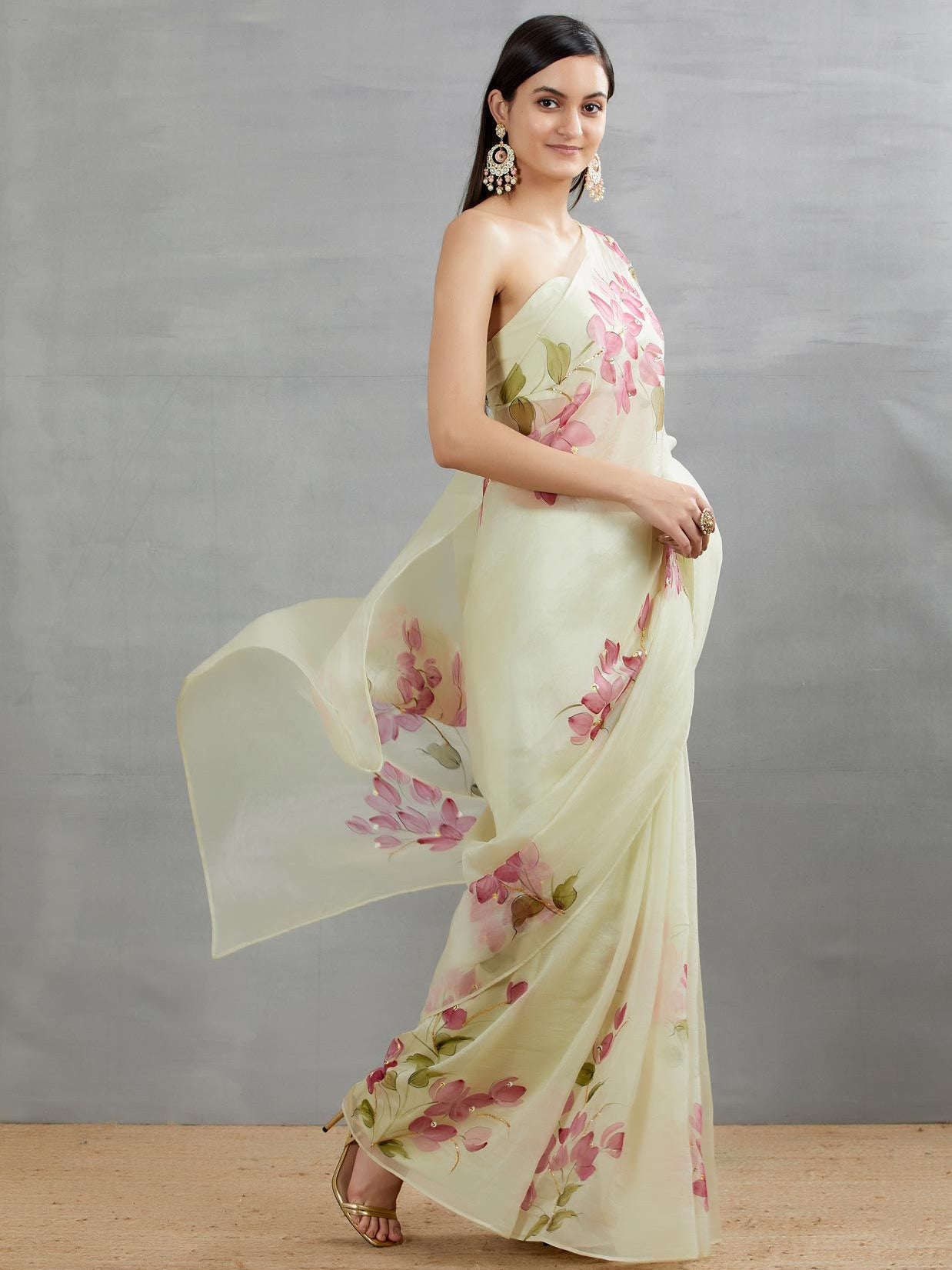 Red Bouganville’s On Pista Organza Saree