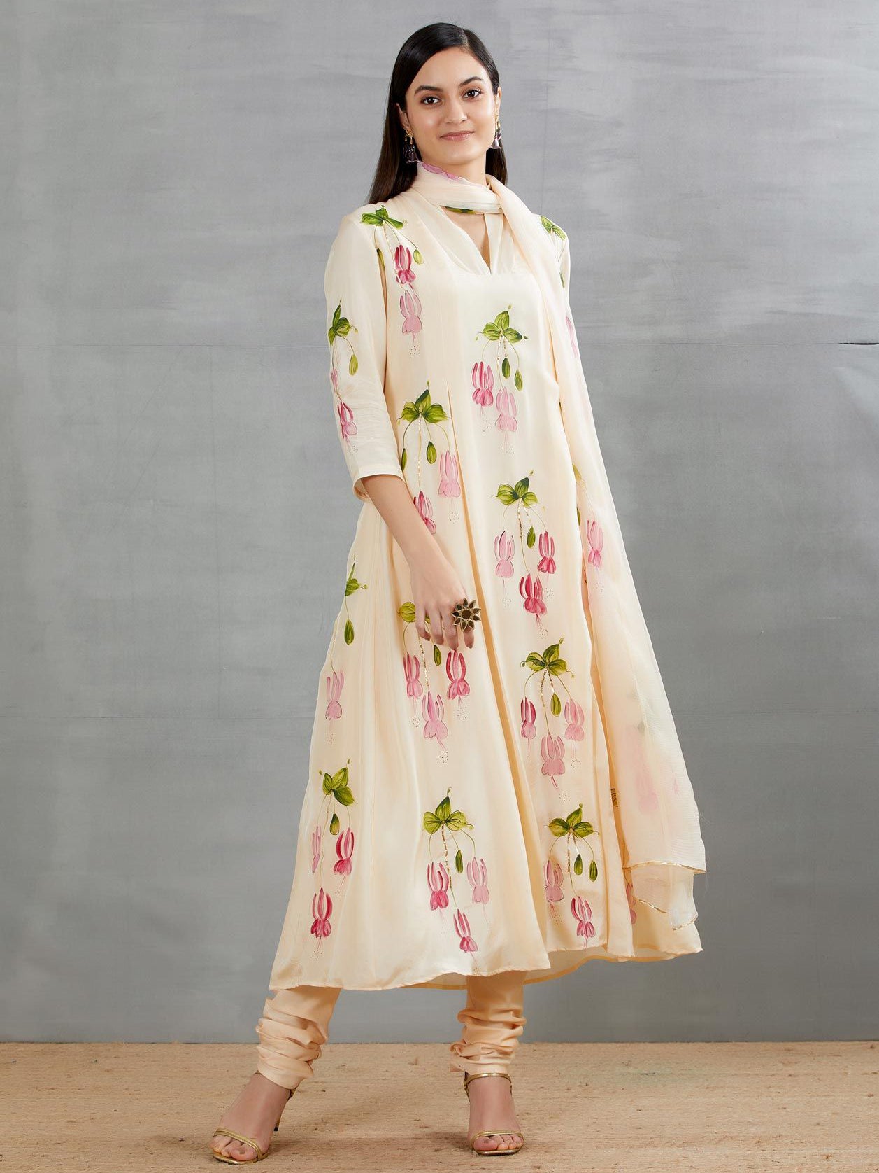Pink Fuschia's On Mango Silk Kurta