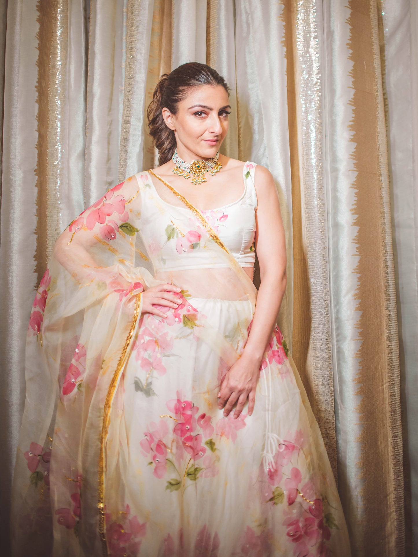 Bouganville’s on White lehenga