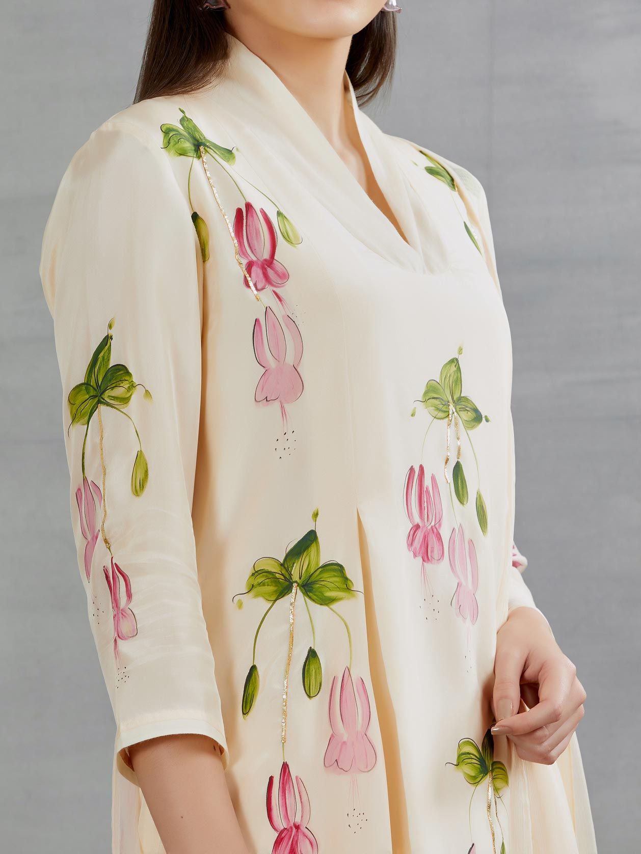 Pink Fuschia's On Mango Silk Kurta
